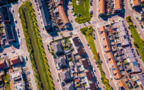 High angle view of buildings in city