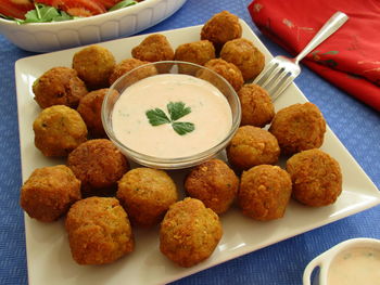 Close-up of serving food in plate