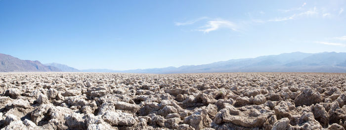 Panoramic view of agricultural field against sky