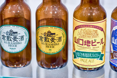 Close-up of beer bottles