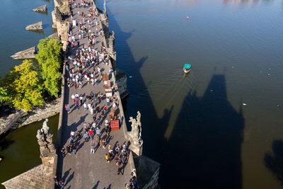 High angle view of people on beach