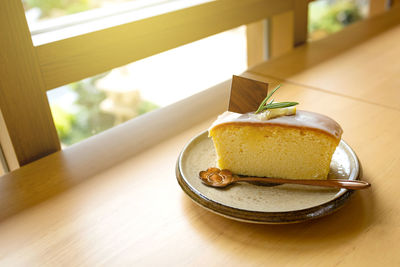 High angle view of breakfast served on table