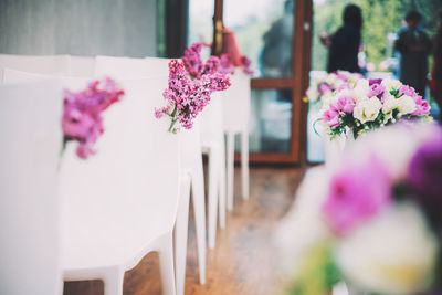 Close-up of pink flower pot on table