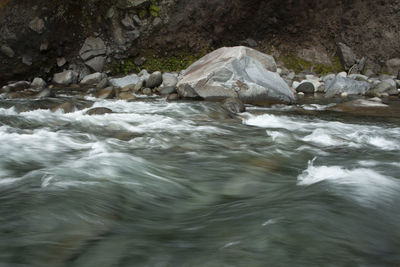 Water flowing through rocks