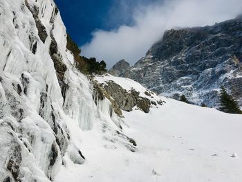 Scenic view of snow covered mountains against sky