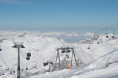 Hintertux glacier panorama on a sunny winter day. snowy background panorama, white winter scenery.