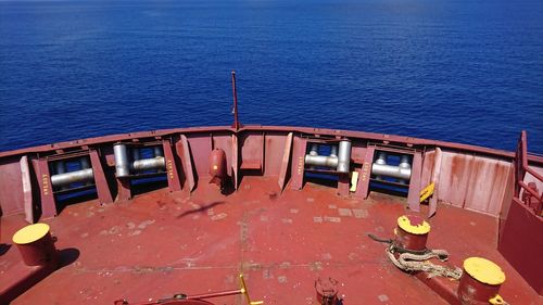 High angle view of ship in sea against sky