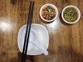 High angle view of food in bowl on table
