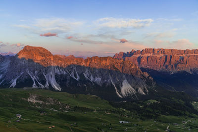 Scenic view of mountains against sky during sunset