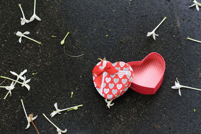 High angle view of heart shape made of cookies