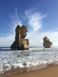 Rock formations in sea against sky