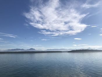 Scenic view of sea against blue sky