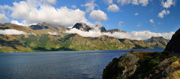 Panoramic view of landscape and mountains against sky