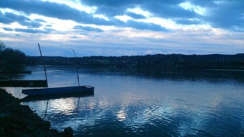 Scenic view of lake against cloudy sky