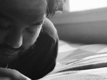 Close-up of person at home