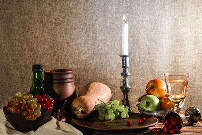 High angle view of christmas decorations on table