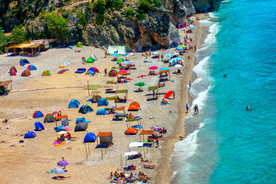 High angle view of people on beach