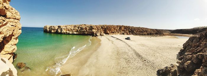 Panoramic view of sea against clear sky