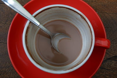 High angle view of coffee on table