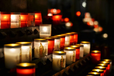 Close-up of candles in church