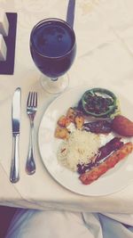 Close-up of food served on table