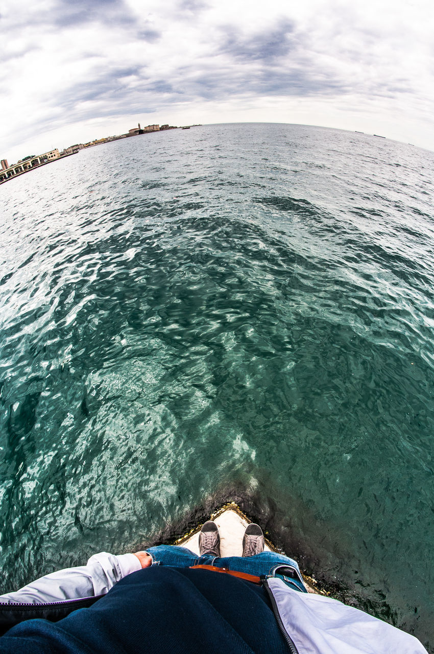 HIGH ANGLE VIEW OF MAN LYING ON SHORE