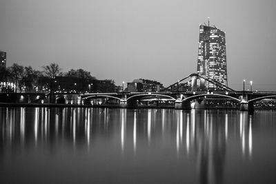 Bridge over river with buildings in background