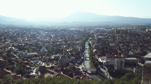 High angle view of buildings in city