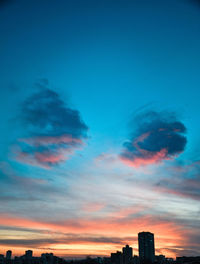 Low angle view of silhouette buildings against sky during sunset