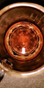 High angle view of beer in glass
