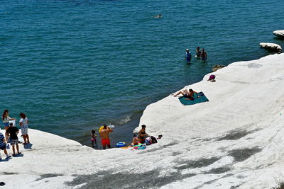 High angle view of people on beach