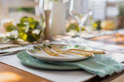 Close-up of dessert in plate on table