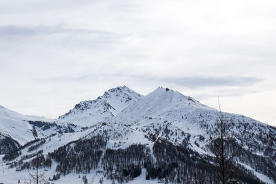 Scenic view of snow covered mountains against sky