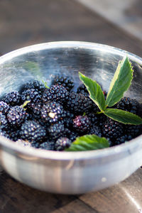 High angle view of fruits in bowl on table