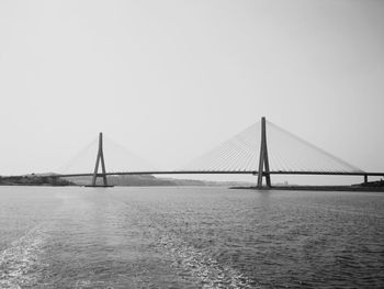 View of suspension bridge over sea