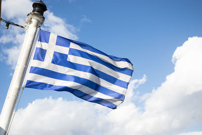 Low angle view of flag against sky