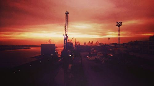 Factory against sky during sunset