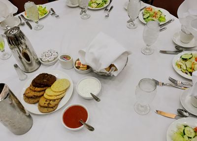 High angle view of dessert on table