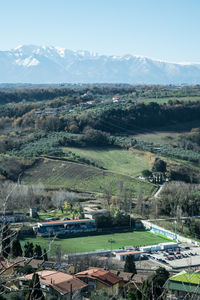 High angle view of townscape against sky