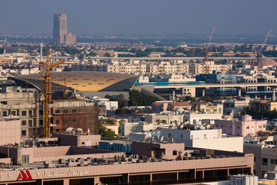 High angle view of buildings in city