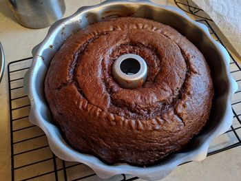 High angle view of cake on table