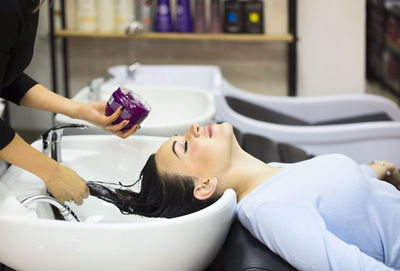 Woman relaxing on table