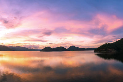 Scenic view of lake against sky during sunset