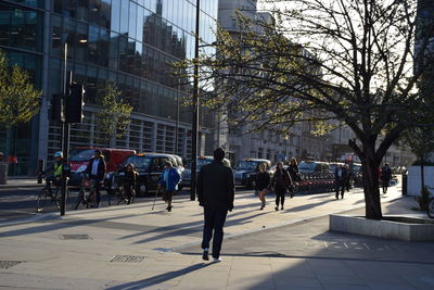 People walking on city street