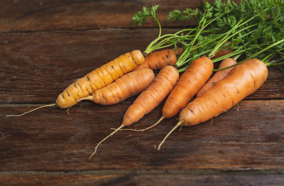 High angle view of carrots on table