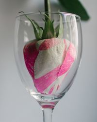 Close-up of wineglass against white background