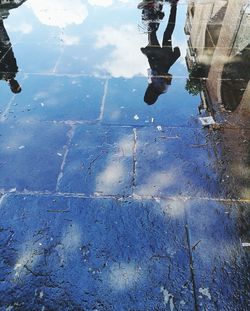 Reflection of buildings in puddle