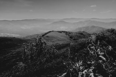 High angle view of land against sky