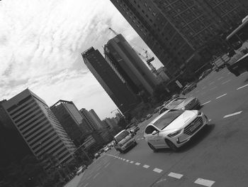 High angle view of cars on street in city