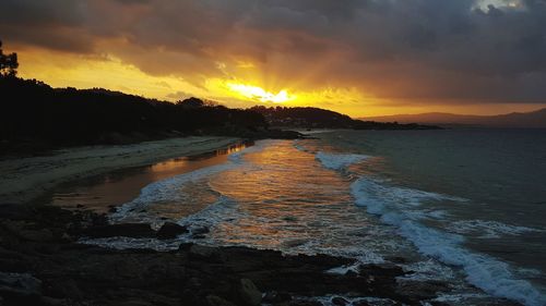 Scenic view of sea against sky during sunset